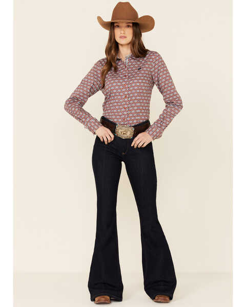 Image #2 - Cinch Women's Geo Print Long Sleeve Button Down Western Core Shirt , Rust Copper, hi-res