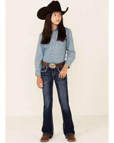 Shyanne Girls' Medium Wash Americana Pocket Embellished Bootcut Jeans - Big, Blue, hi-res