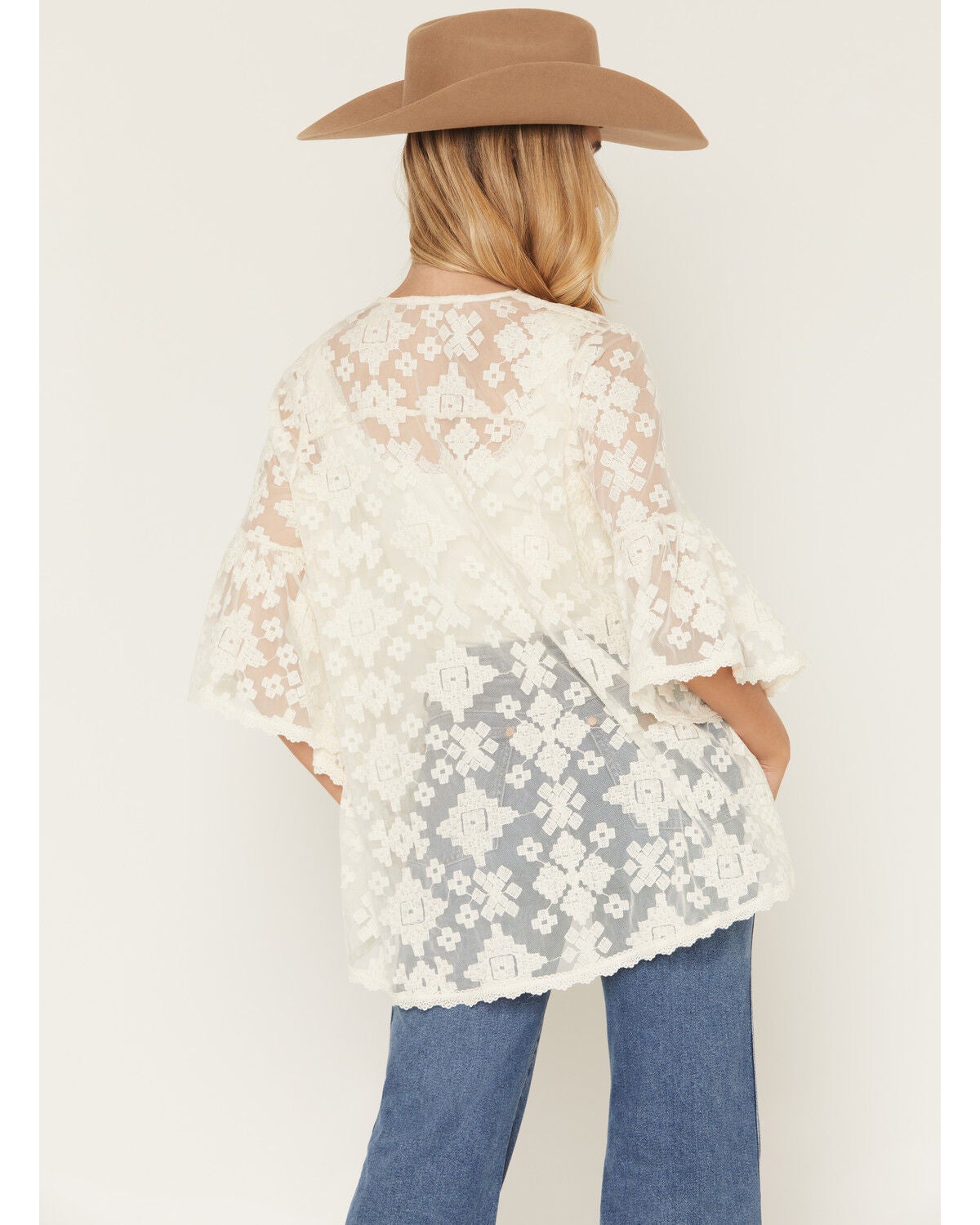 Image #5 - Shyanne Women's Hester Lace Flutter Sleeve Kimono, Cream, hi-res