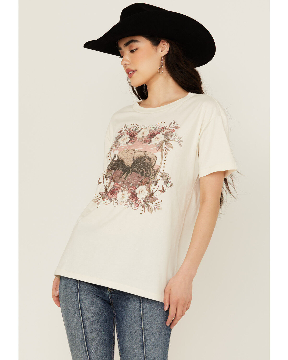 Image #1 - Shyanne Women's Bison Short Sleeve Graphic Tee, Off White, hi-res
