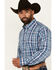 Image #2 - George Strait by Wrangler Men's Plaid Print Long Sleeve Stretch Western Shirt - Big, Navy, hi-res
