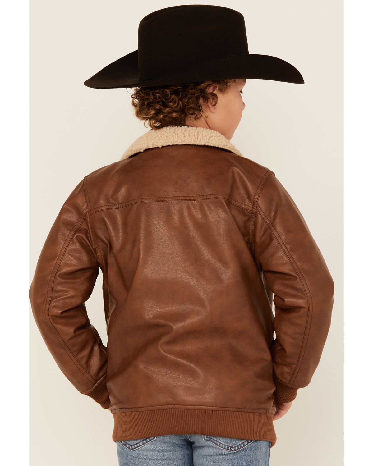 Image #4 - Urban Republic Little Boys' Faux Leather Bomber Jacket, Lt Brown, hi-res