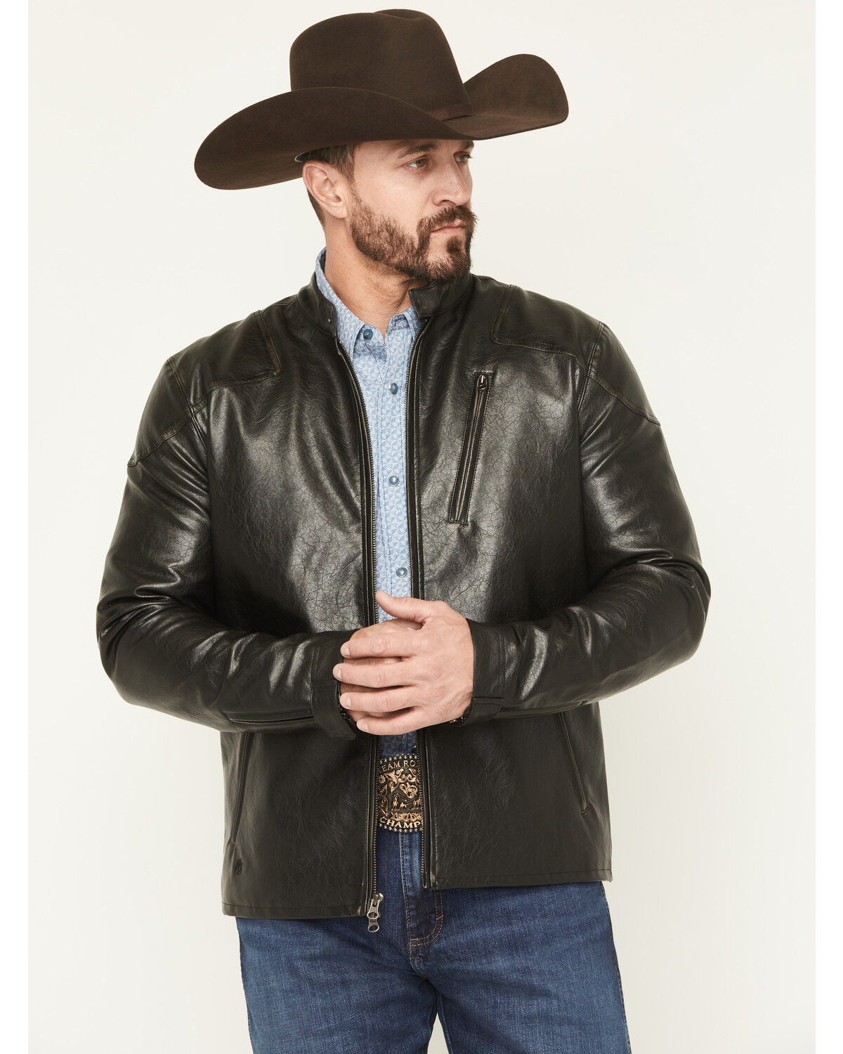 Image #1 - Moonshine Spirit Men's Faux Leather Moto Jacket, Black, hi-res