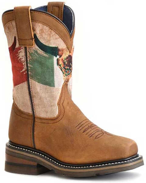 Roper Boys' Viva Mexico Western Boots - Broad Square Toe, Brown, hi-res