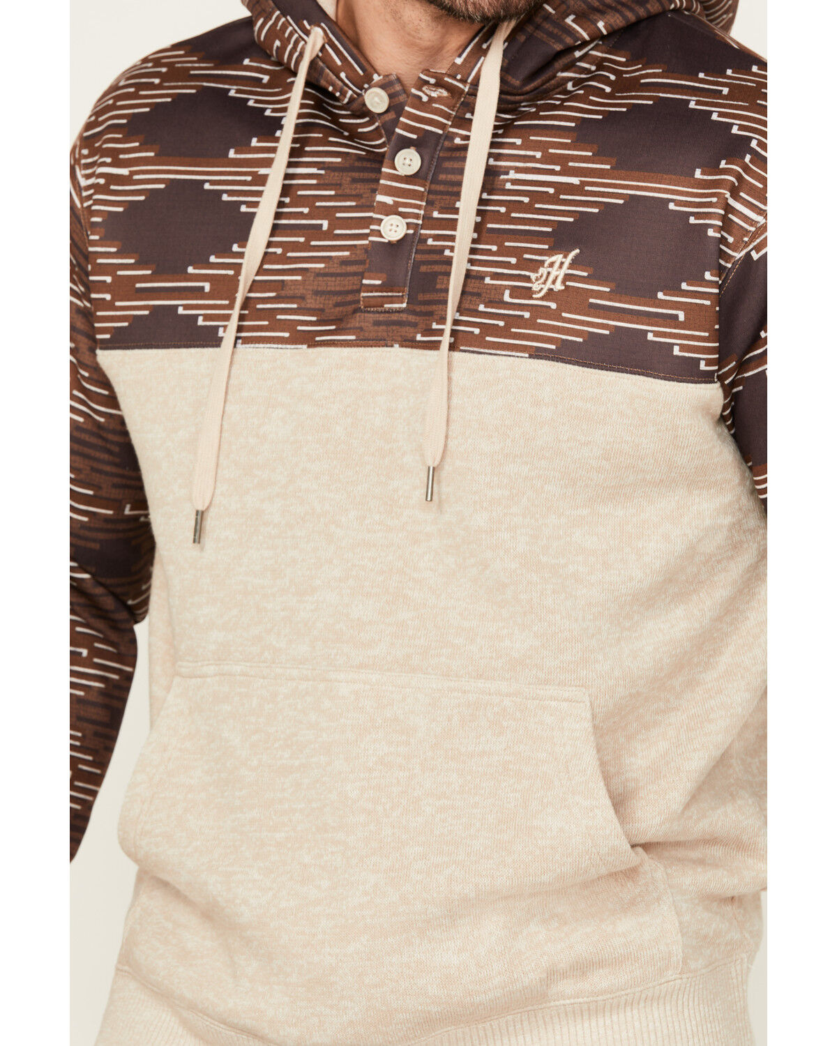 Image #3 - Hooey Men's Jimmy Southwestern Block Hooded Pullover, Cream, hi-res