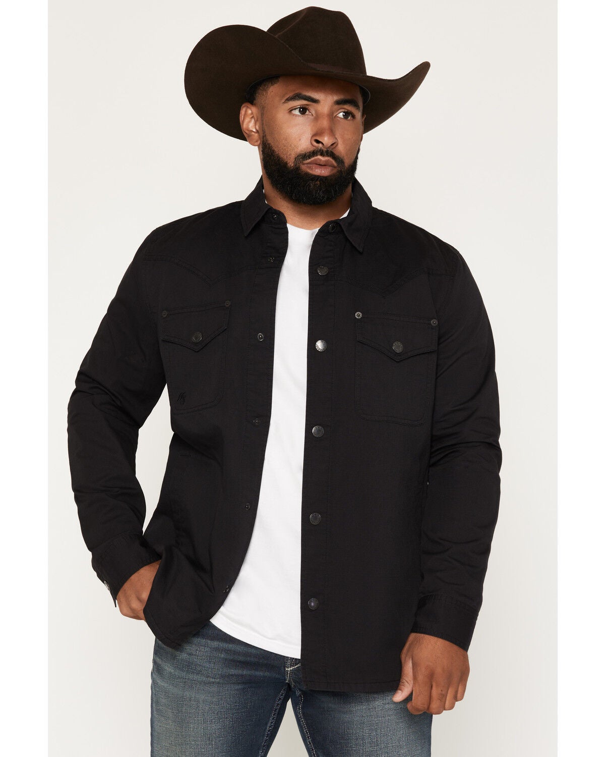 Moonshine Spirit&reg; Men's Thunder Solid Snap Shirt Jacket, Black, hi-res