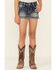 Grace In LA Girls' Medium Wash Southwestern Back Pocket Denim Shorts , Blue, hi-res