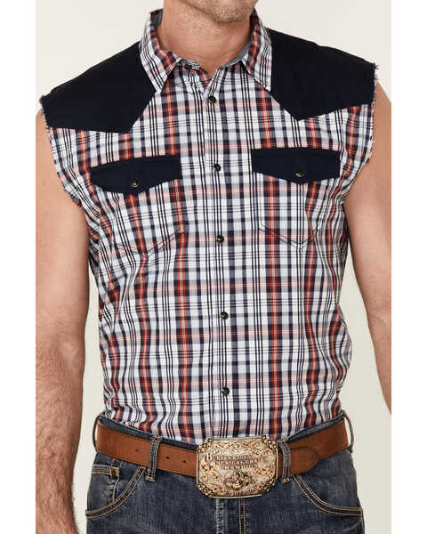 Image #3 - Cody James Men's Anthem Plaid Print Bubba Sleeveless Snap Western Shirt  , , hi-res