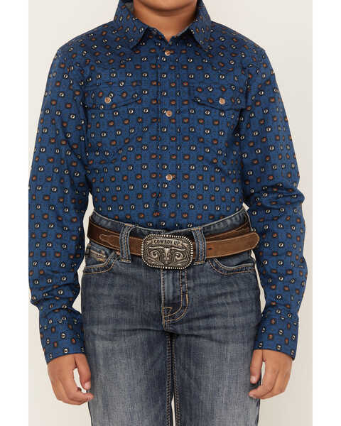 Image #3 - Cody James Boys' Prime Time Geo Print Long Sleeve Western Snap Shirt , Dark Blue, hi-res