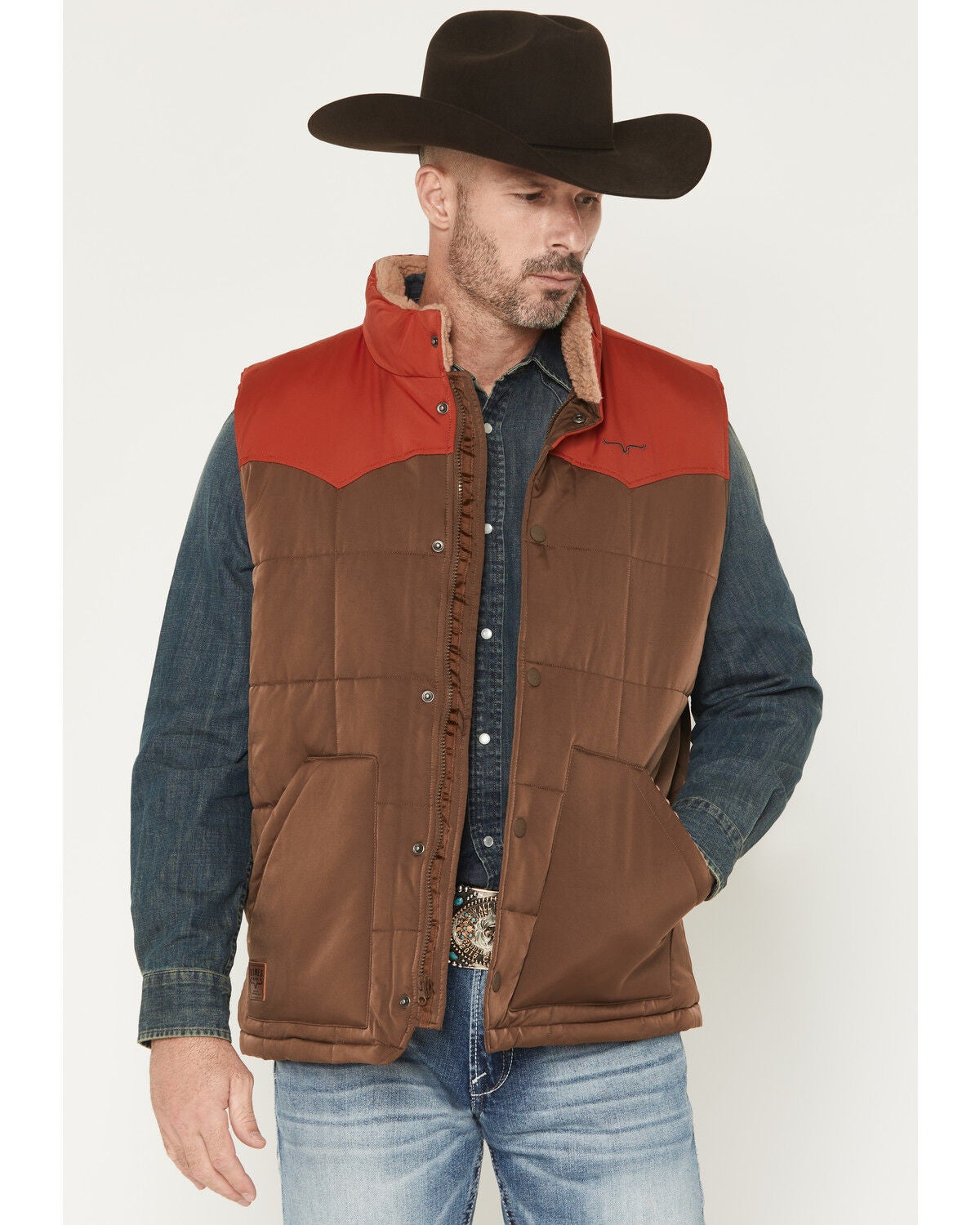 Image #1 - Kimes Ranch Men's Muir Trail Sherpa Lined Zip-Up Snap Vest, Brown, hi-res