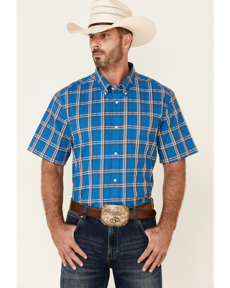 Cody James Core Men's Volt Plaid Short Sleeve Button-Down Western Shirt , Blue, hi-res
