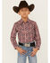 Image #1 - Wrangler Retro Boys' Plaid Print Long Sleeve Snap Western Shirt, Red, hi-res