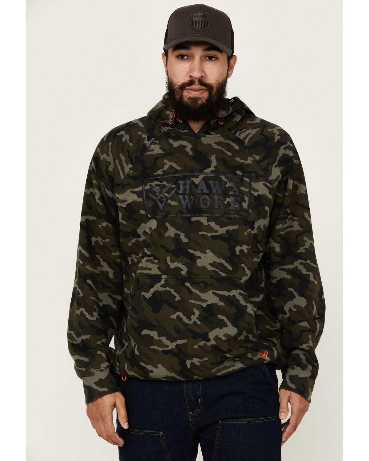 Hawx Men's Camo Print Fleece Work Hooded Sweatshirt, Camouflage, hi-res
