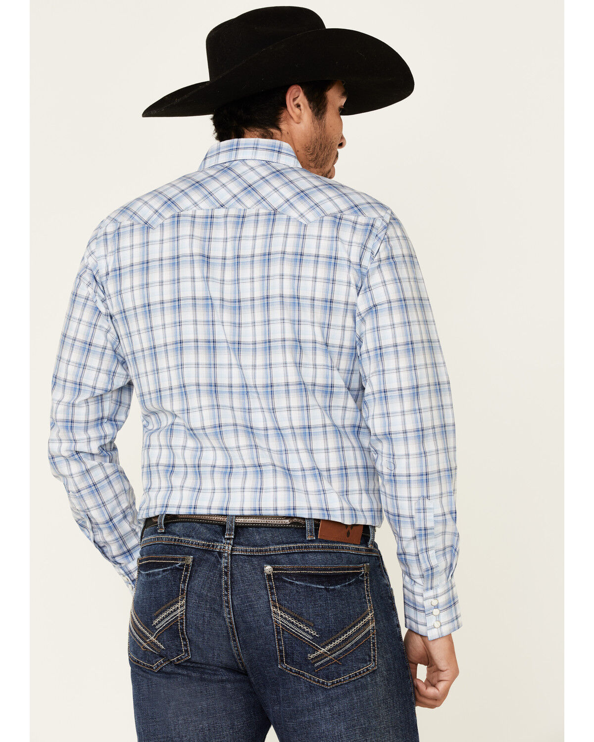 Image #4 - Wrangler Retro Men's Small Plaid Long Sleeve Western Shirt, Blue, hi-res