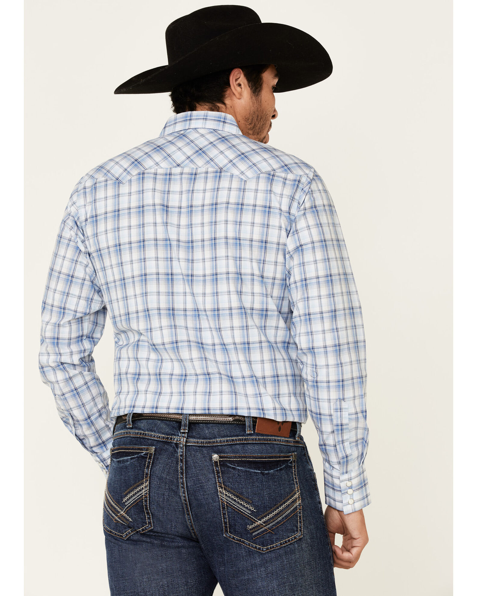 Image #4 - Wrangler Retro Men's Small Plaid Long Sleeve Western Shirt, Blue, hi-res