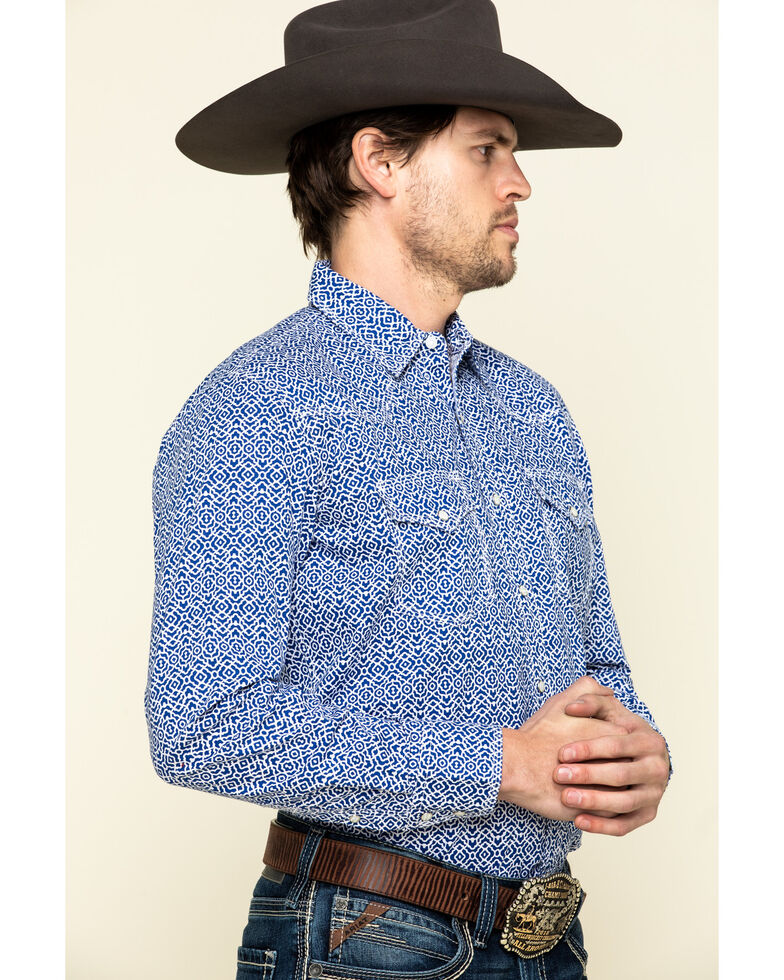 Wrangler 20X Men's Advanced Comfort Blue Geo Print Poplin Long Sleeve Western Shirt , Blue, hi-res