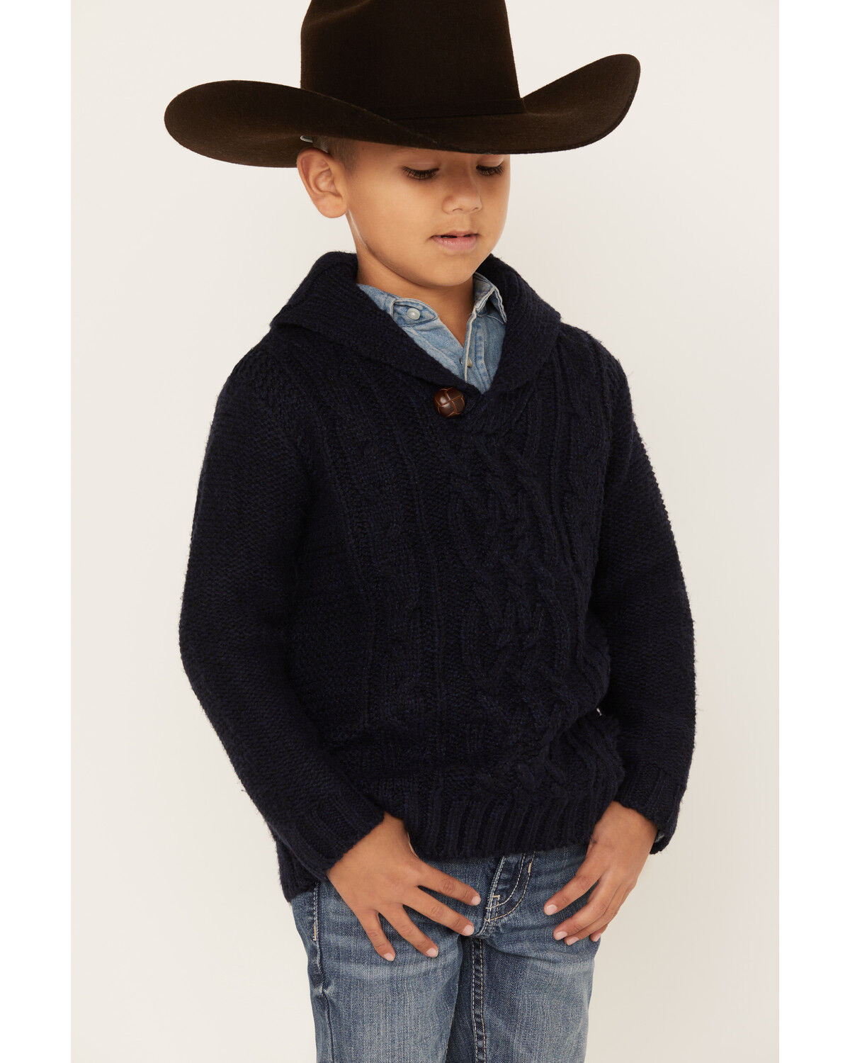 Image #2 - Cotton & Rye Boys' Cable Knit Sweater, Navy, hi-res