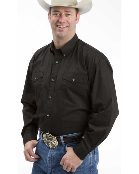 Roper Men's Solid Amarillo Collection Long Sleeve Western Shirt, Black, hi-res