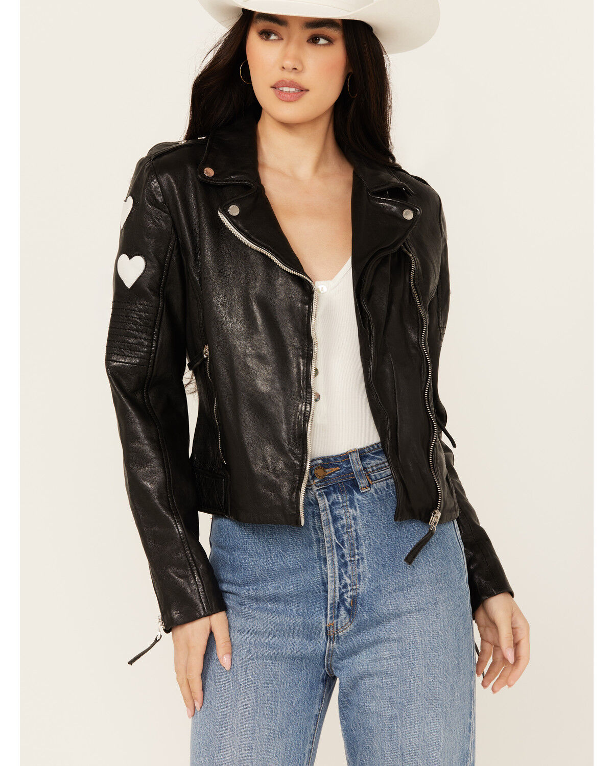 Image #2 - Mauritius Leather Women's Scattered Hearts Leather Jacket, Black, hi-res