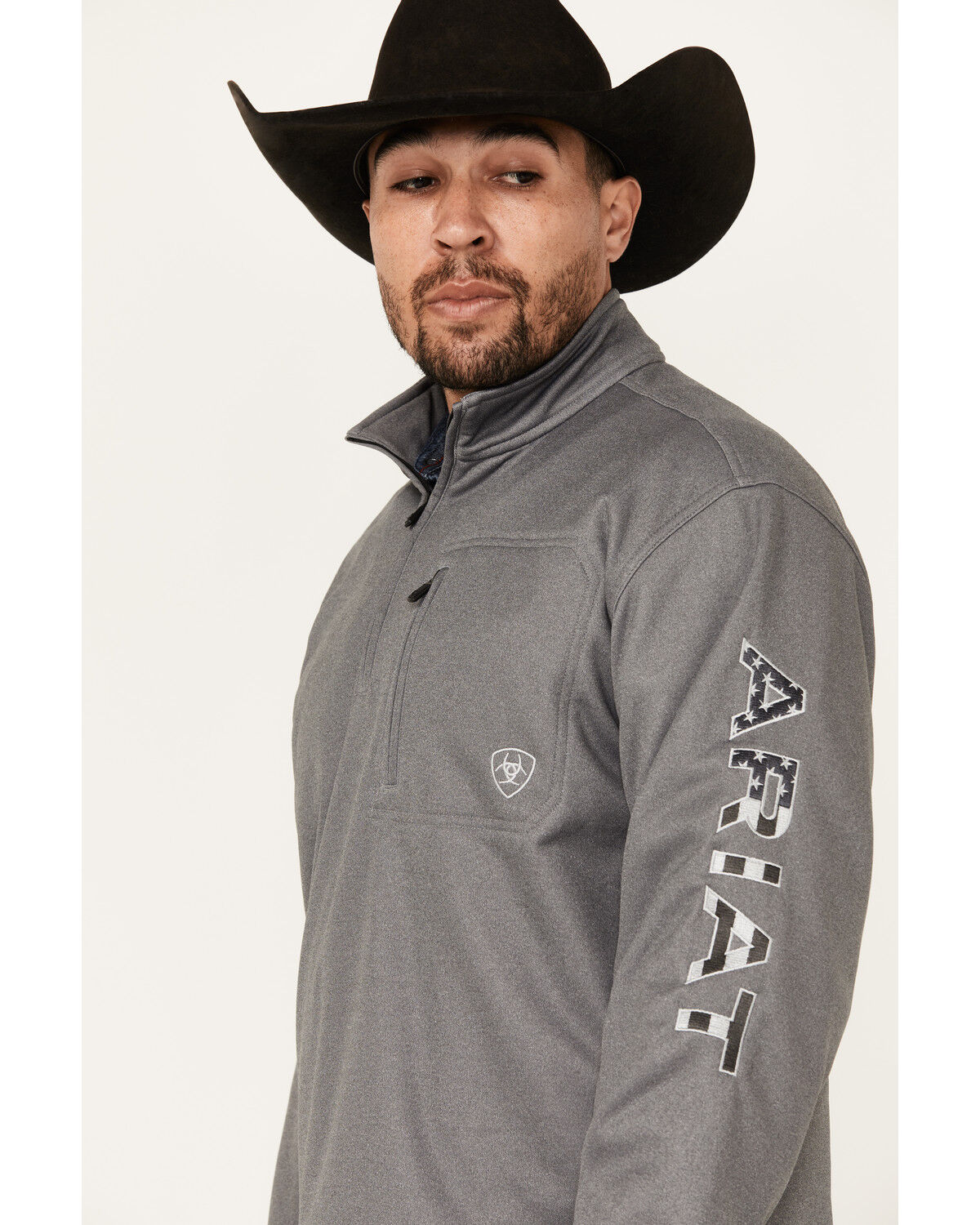 Image #2 - Ariat Men's Team Logo 1/4 Zip Pullover, Grey, hi-res