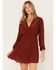 Image #1 - Idyllwind Women's Floral Embroidered Swiss Dot Wrap Dress, Brandy Brown, hi-res