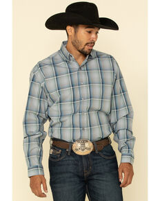 Stetson Men's Sage Ombre Plaid Button Long Sleeve Western Shirt , Grey, hi-res