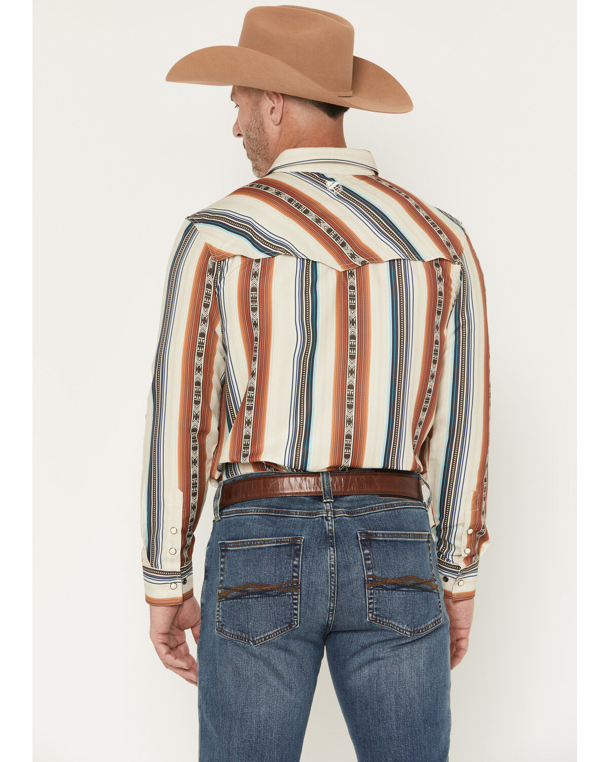 Image #4 - RANK 45® Men's Range Rider Striped Long Sleeve Snap Performance Western Shirt, Ivory, hi-res