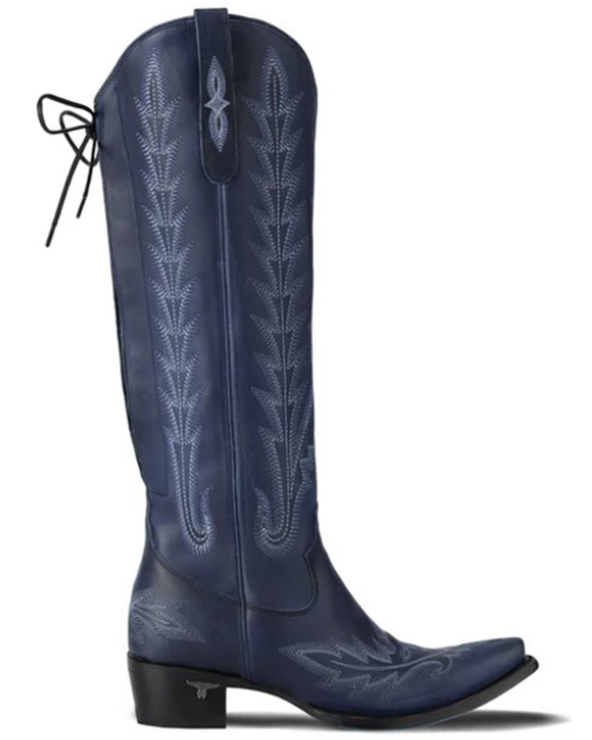 Image #2 - Lane Women's Lexington Knee High Corset Western Boots - Snip Toe, Navy, hi-res