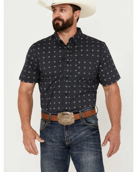 Cody James Men's Galaxy Geo Print Short Sleeve Button-Down Stretch Western Shirt, Navy, hi-res
