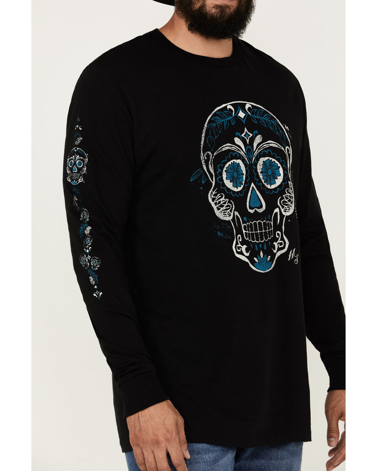 Image #3 - Moonshine Spirit Men's Candy Skull Long Sleeve Graphic T-Shirt, Black, hi-res