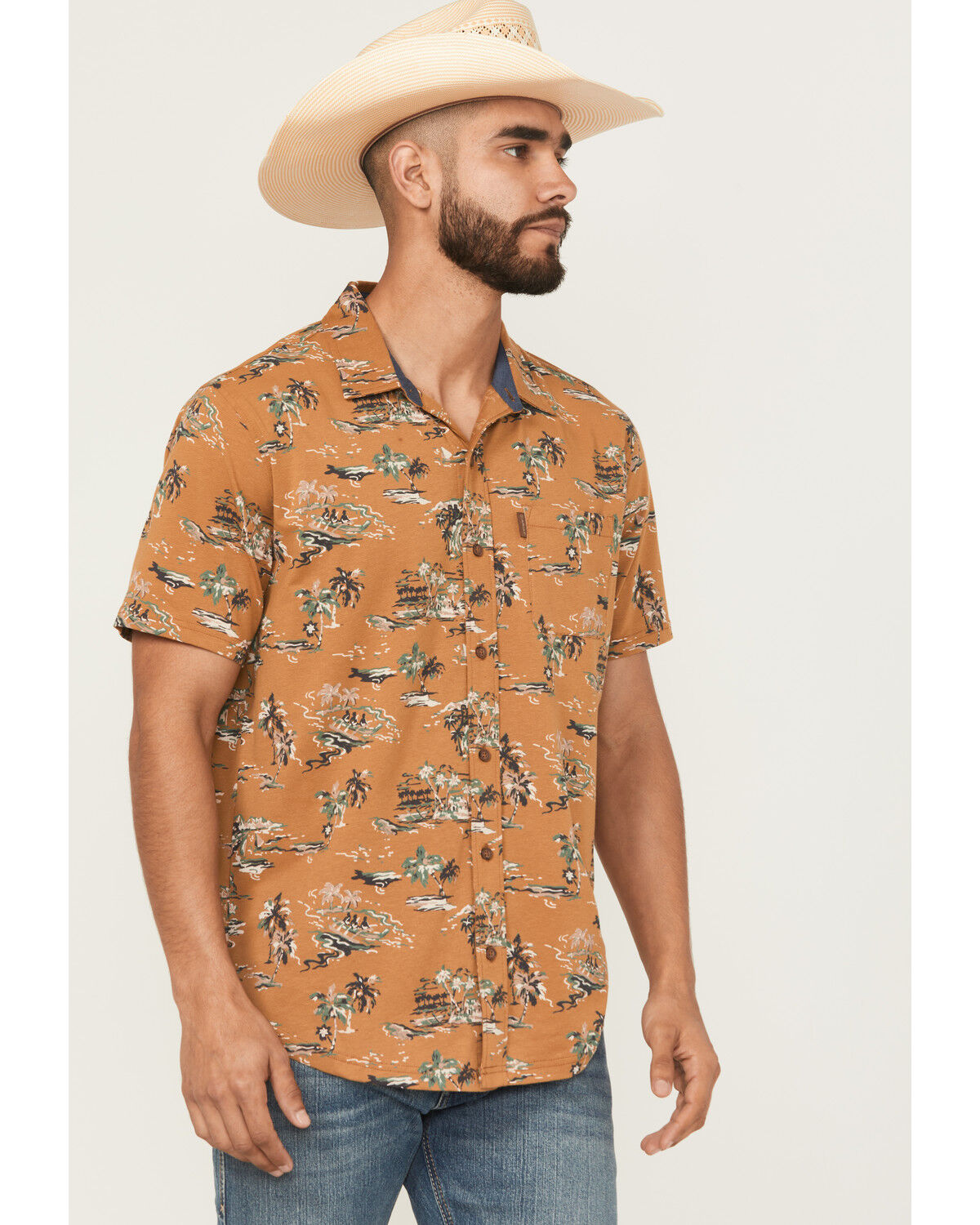 Image #1 - Ariat Men's Retro Short Sleeve Button-Down Stretch Western Shirt, Cognac, hi-res