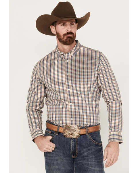 Cody James Men's Hayfield Plaid Print Long Sleeve Button Down Stretch Western Shirt - Tall, Oatmeal, hi-res