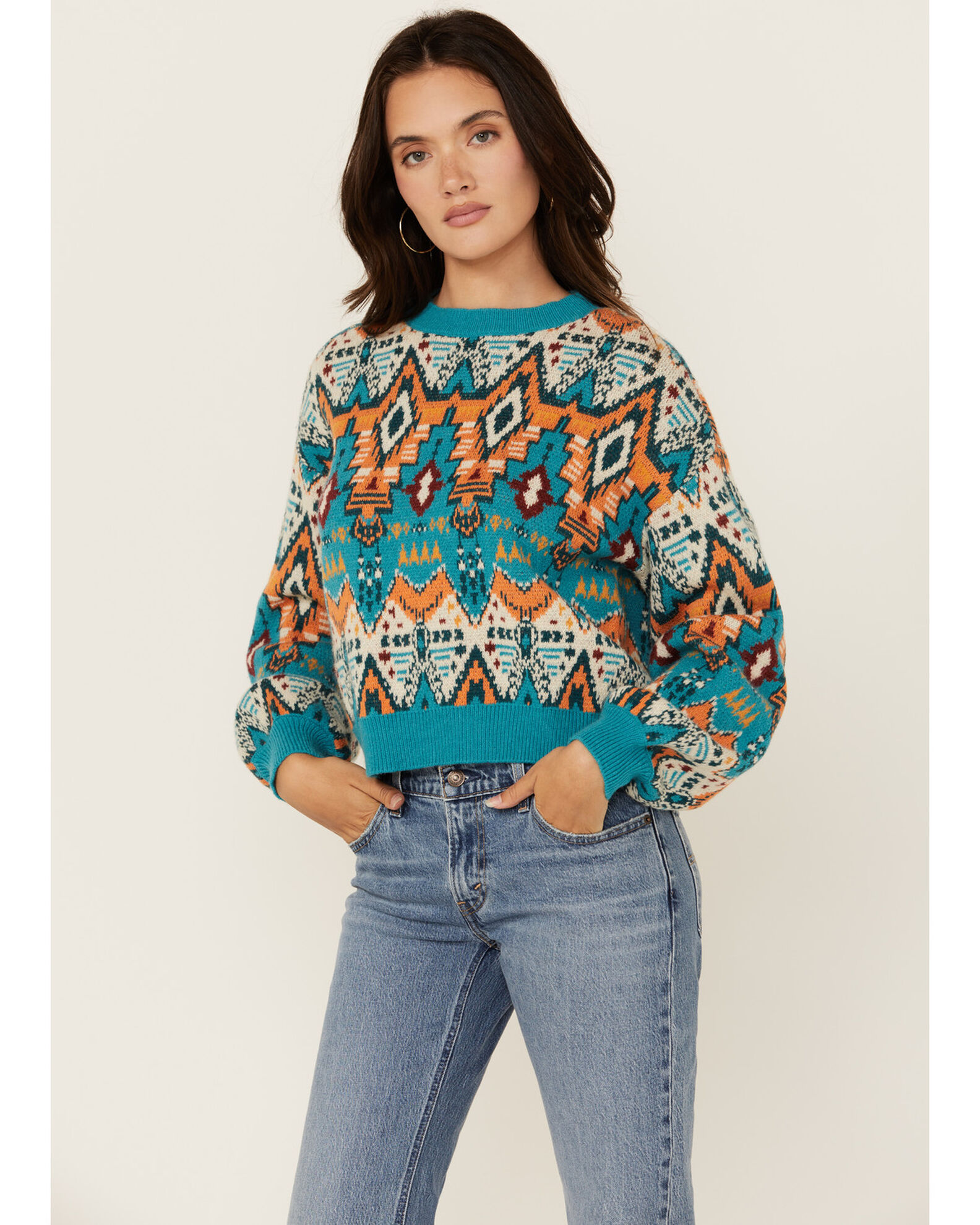 Southwestern print sweater clearance