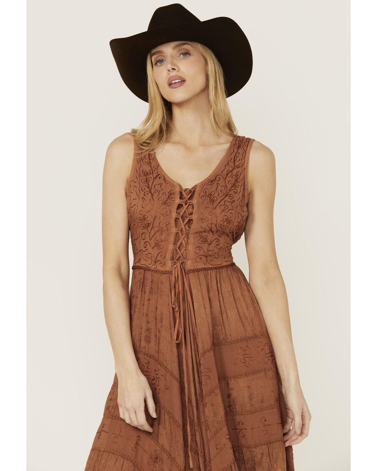 Image #2 - Scully Women's Lace-Up Jacquard Midi Dress, Copper, hi-res
