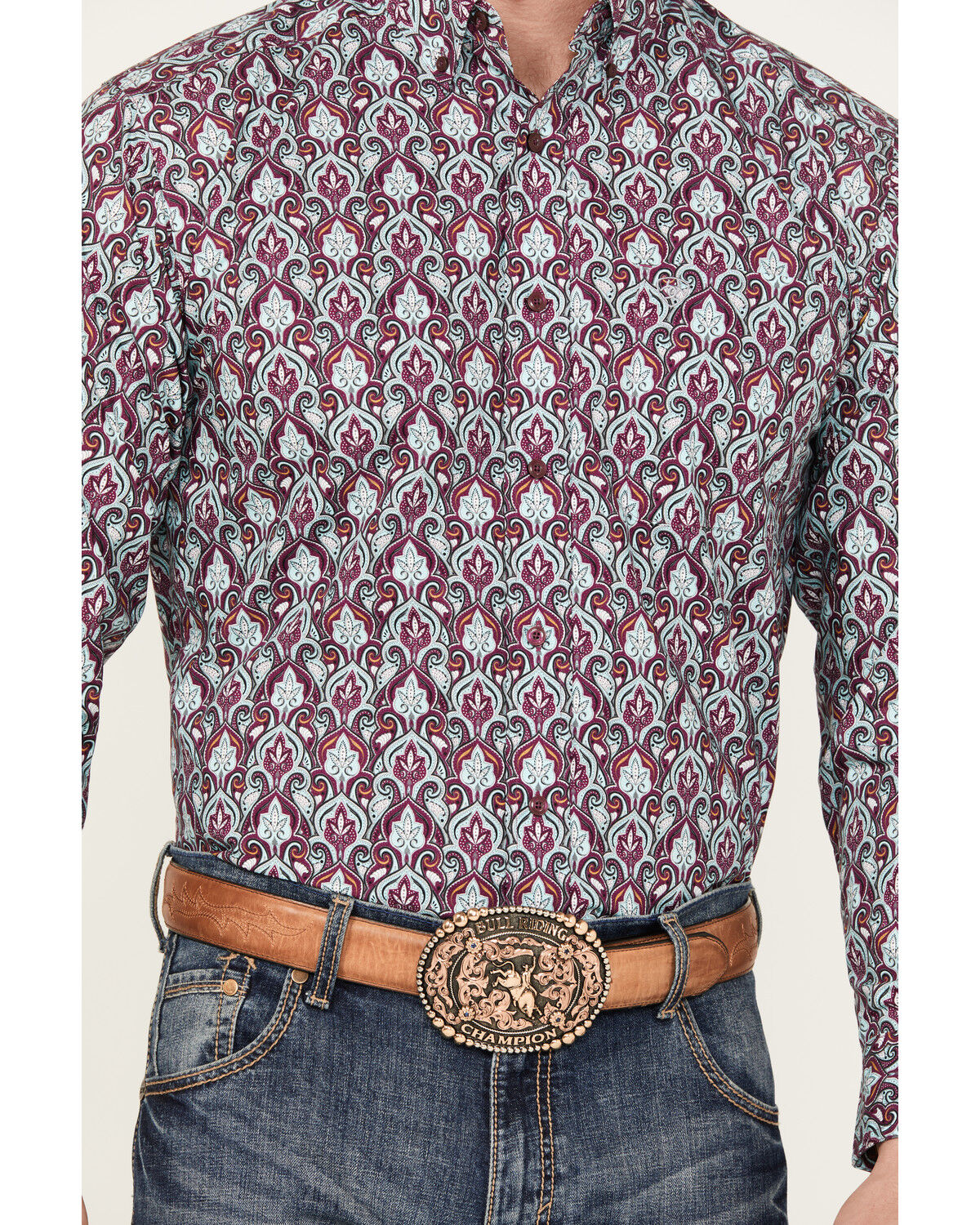 Image #3 - Ariat Men's Stefan Paisley Print Long Sleeve Button-Down Western Shirt, Magenta, hi-res