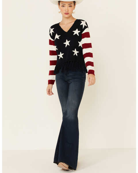 Image #2 - Shyanne Women's Navy Stars Fringe Sweater , , hi-res