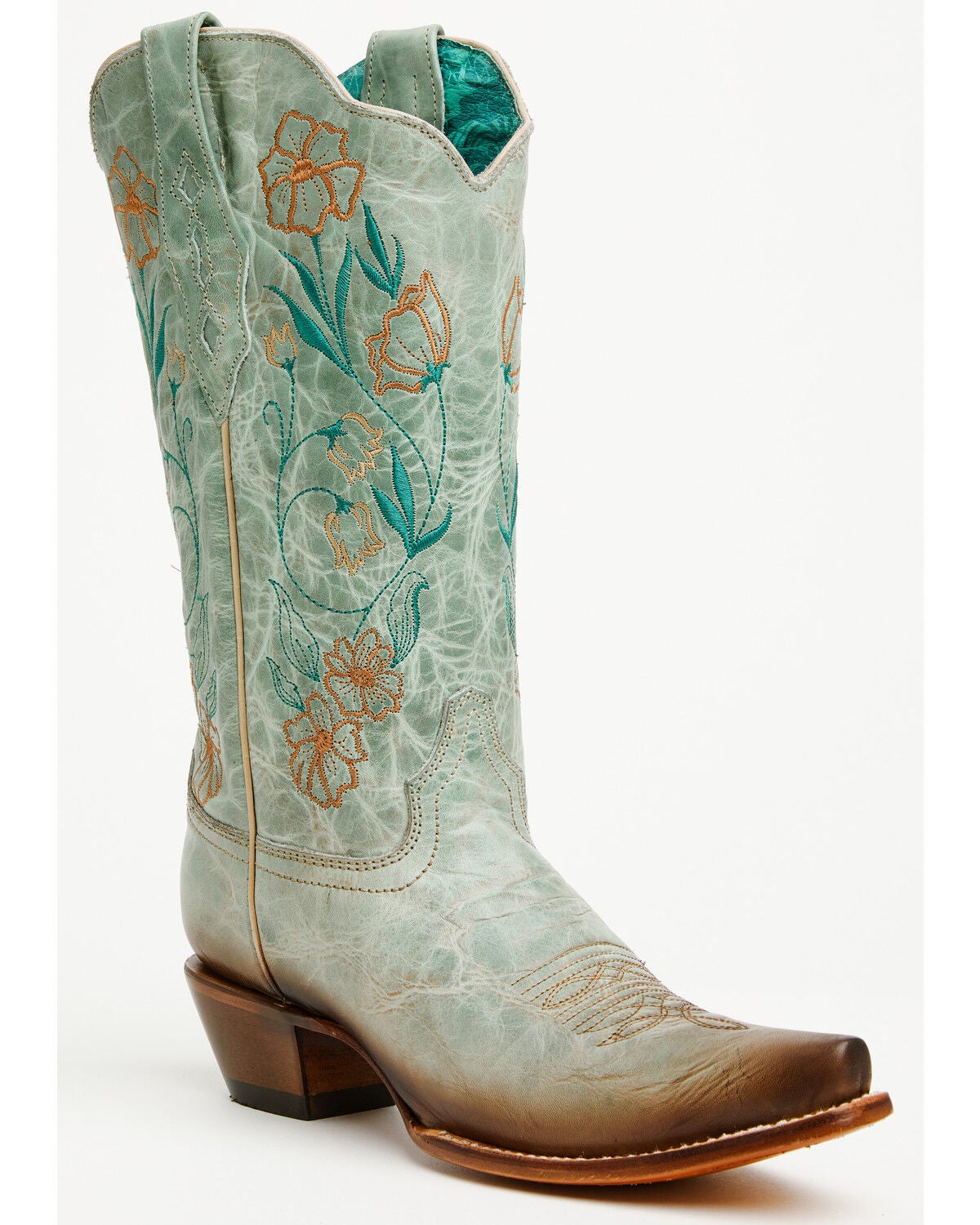 Image #1 - Corral Women's Floral Embroidered Tall Western Boots - Snit Toe, Mint, hi-res
