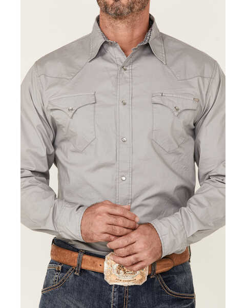 Image #3 - Tin Haul Men's Solid Poplin Gray Long Sleeve Western Shirt , Grey, hi-res