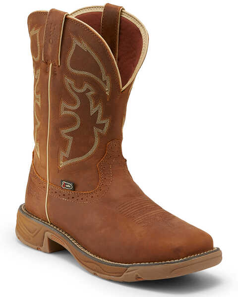 Image #1 - Justin Men's Stampede Rush Waterproof Western Work Boots - Steel Toe, Tan, hi-res