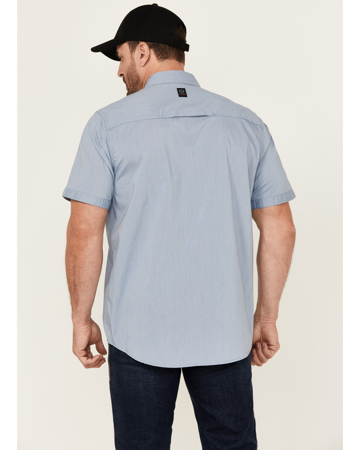 Image #4 - ATG by Wrangler Men's Solid Short Sleeve Button-Down Performance Western Shirt, Light Blue, hi-res