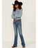 Image #1 - Shyanne Little Girls' Dark Wash Zigzag Pocket Bootcut Jeans, Blue, hi-res