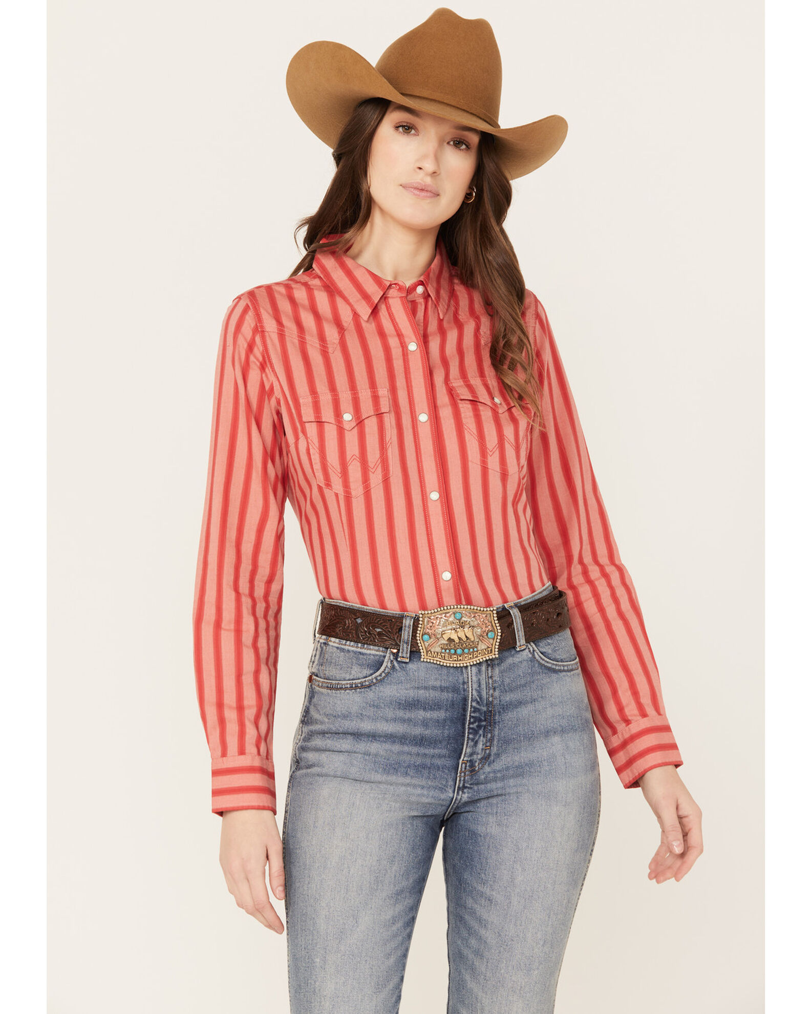 Wrangler Women's Striped Long Sleeve Western Pearl Snap Shirt - Country  Outfitter