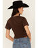 Image #4 - Cleo + Wolf Women's Shirred Short Sleeve Shirt, Brown, hi-res