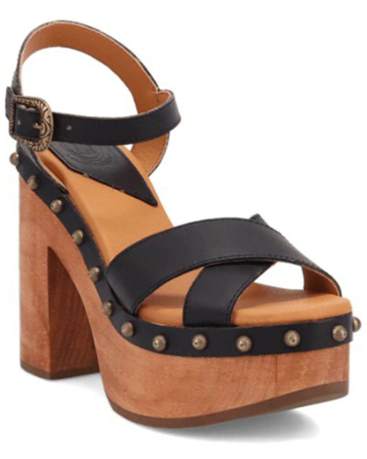 Image #1 - Dingo Women's Lotus Wooden Sandals, Black, hi-res