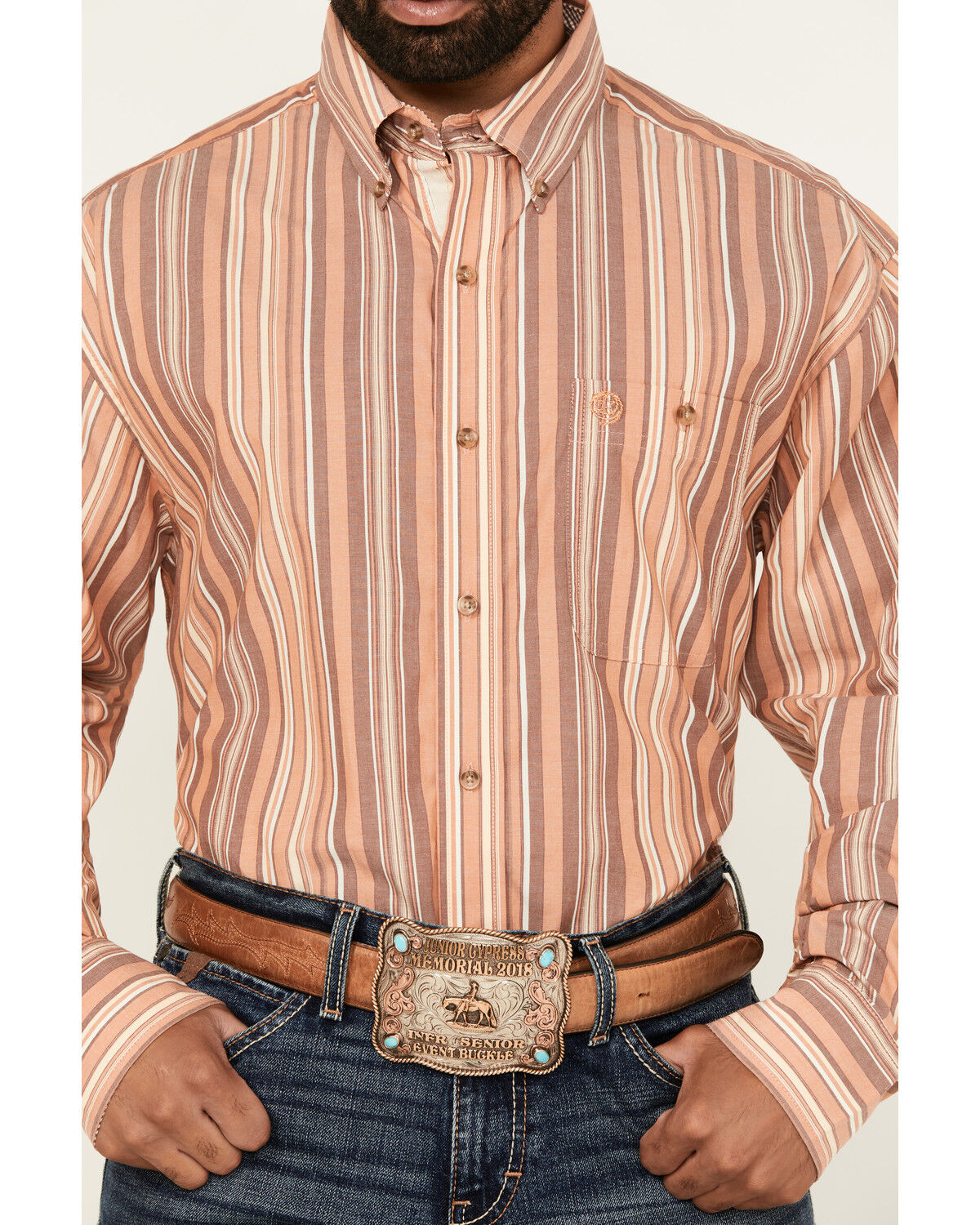 Image #3 - George Strait by Wrangler Men's Striped Long Sleeve Button-Down Stretch Western Shirt - Big, Multi, hi-res
