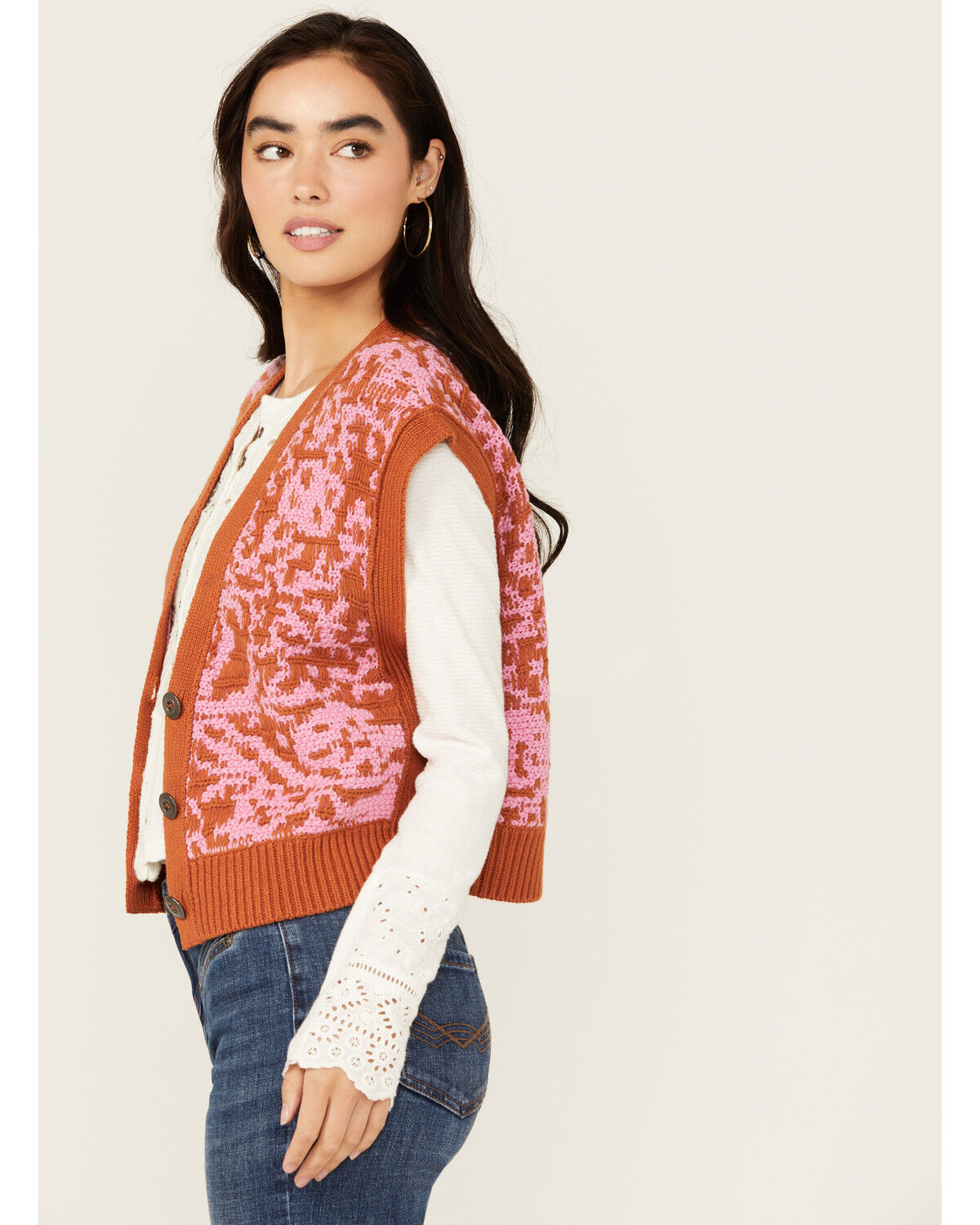 Image #2 - Free People Women's Tapestry Sweater Vest, Rust Copper, hi-res