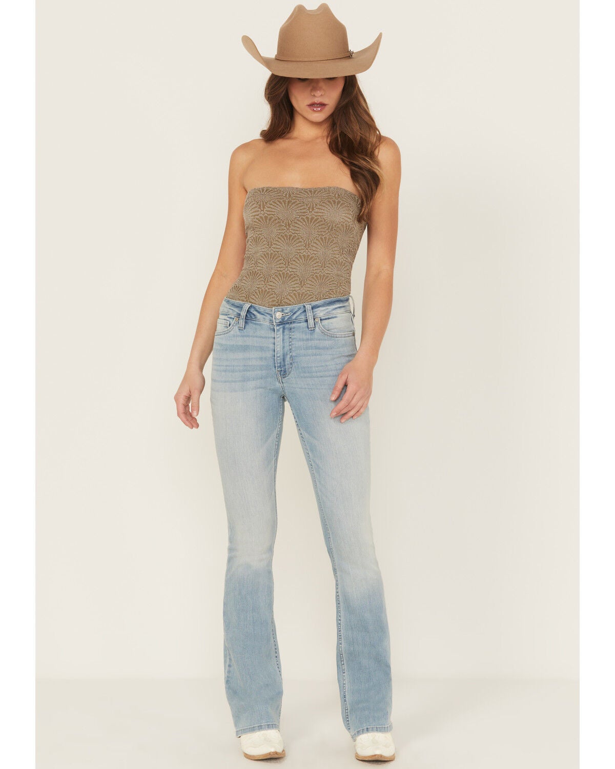 Shyanne Women's Aria Mid Rise Bootcut Super Stretch Denim Jeans, Light Wash, hi-res