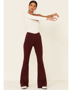 Panhandle Women's Plum Bargain Bell High Rise Flare Jeans, Burgundy, hi-res