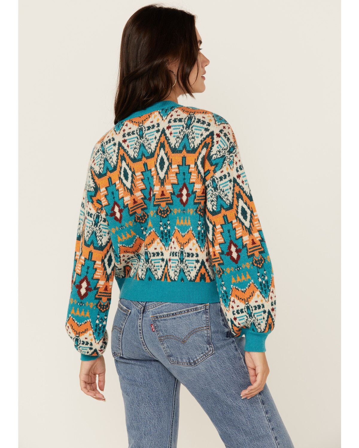 Image #4 - Rock & Roll Denim Women's Southwestern Print Sweater, Blue, hi-res