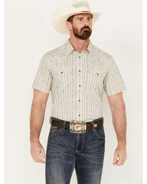 Cody James Men's Maya Striped Short Sleeve Western Snap Shirt, Tan, hi-res
